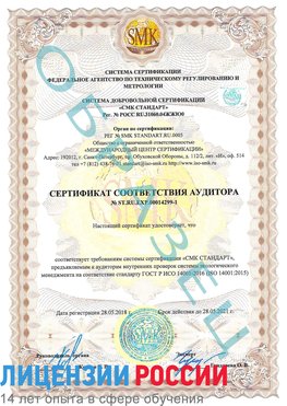 Образец сертификата соответствия аудитора №ST.RU.EXP.00014299-1 Родионово-Несветайская Сертификат ISO 14001